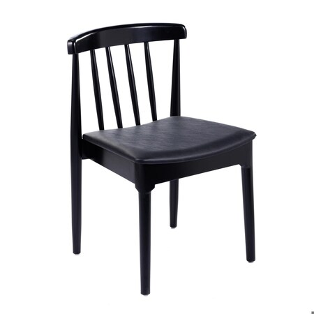 Flash Furniture Chester Solid Wood Black Dining Chair w/Curved Spindle Backrest and Black Vinyl Seat XU-DG-W0359-BLK-GG